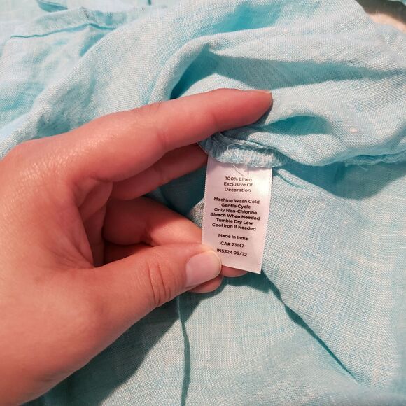 Talbots Blue Tassel Tie Neck Short Sleeve Linen Blouse Large - Picture 3 of 9